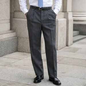 Vintage Austin Reed London Wool Dress Pants Gray Pleated Classic Fit Men's 34x29